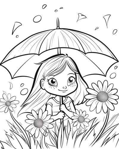 Online coloring book: A girl with a spring umbrella coloring page